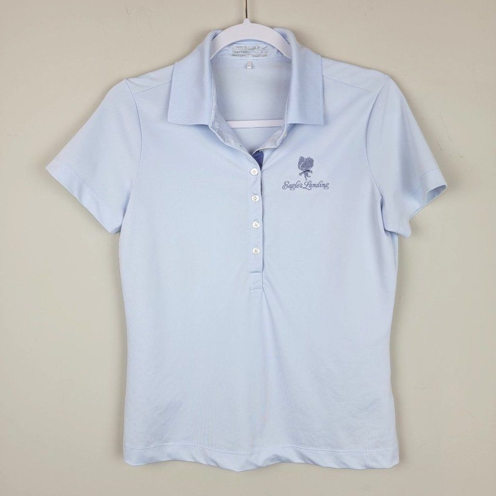 Nike Golf Fit Dry Light Blue Short Sleeves Button Up Stretchy Logo Polo Shirt S